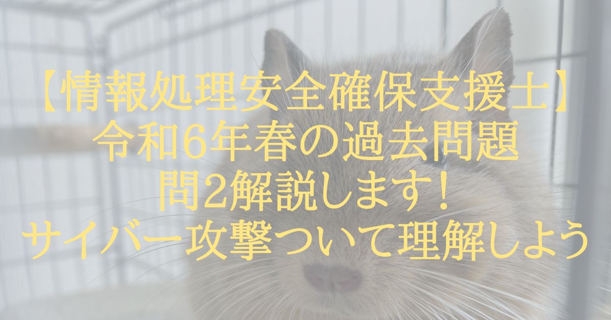 【情報処理安全確保支援士】令和6年春の過去問題問2解説します！サイバー攻撃ついて理解しよう