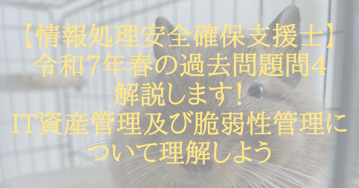 【情報処理安全確保支援士】令和7年春の過去問題問4解説します！IT資産管理及び脆弱性管理について理解しよう