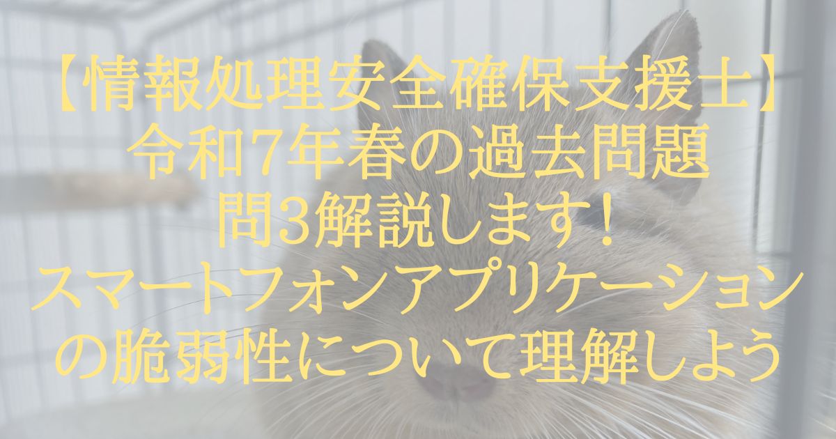 【情報処理安全確保支援士】令和7年春の過去問題問3解説します！スマートフォンアプリケーションの脆弱性について理解しよう